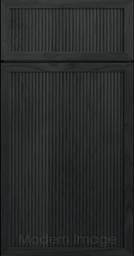 Arcadia Reed Cabinet in Night Sky stain, featuring a Narrow Frame and a Slim Fluted Center Panel.